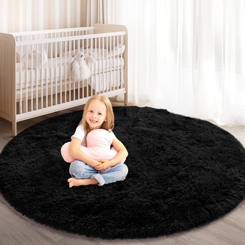 KIXINWA round rug for bedroom 4x4 black provides soft underfoot comfort.