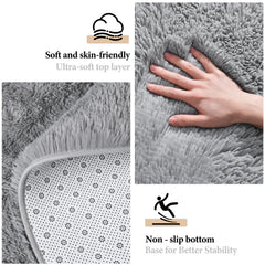 KIXINWA grey round rug close-up shows plush texture ideal for kid rooms.