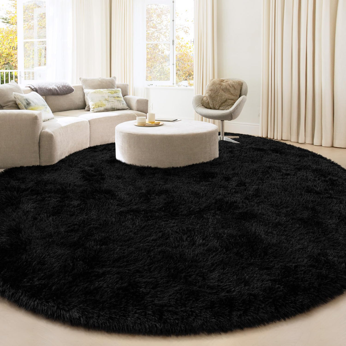 KIXINWA round rug soft fluffy top view for cozy feet.