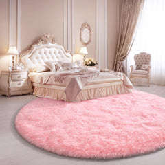KIXINWA round pink rug hex-design detail fits modern décor.