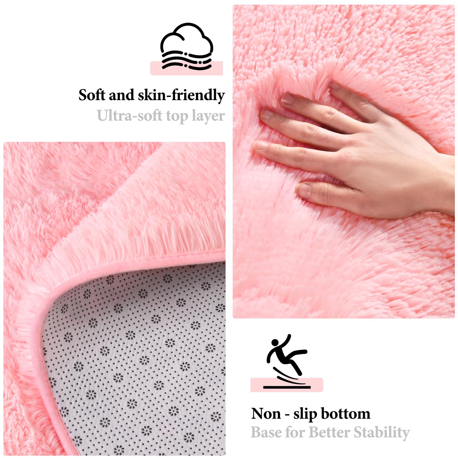 KIXINWA round rug pink memory foam padding delivers comfortable foot rebound.