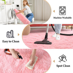 KIXINWA pink rug with rubber backing helps prevent slips.