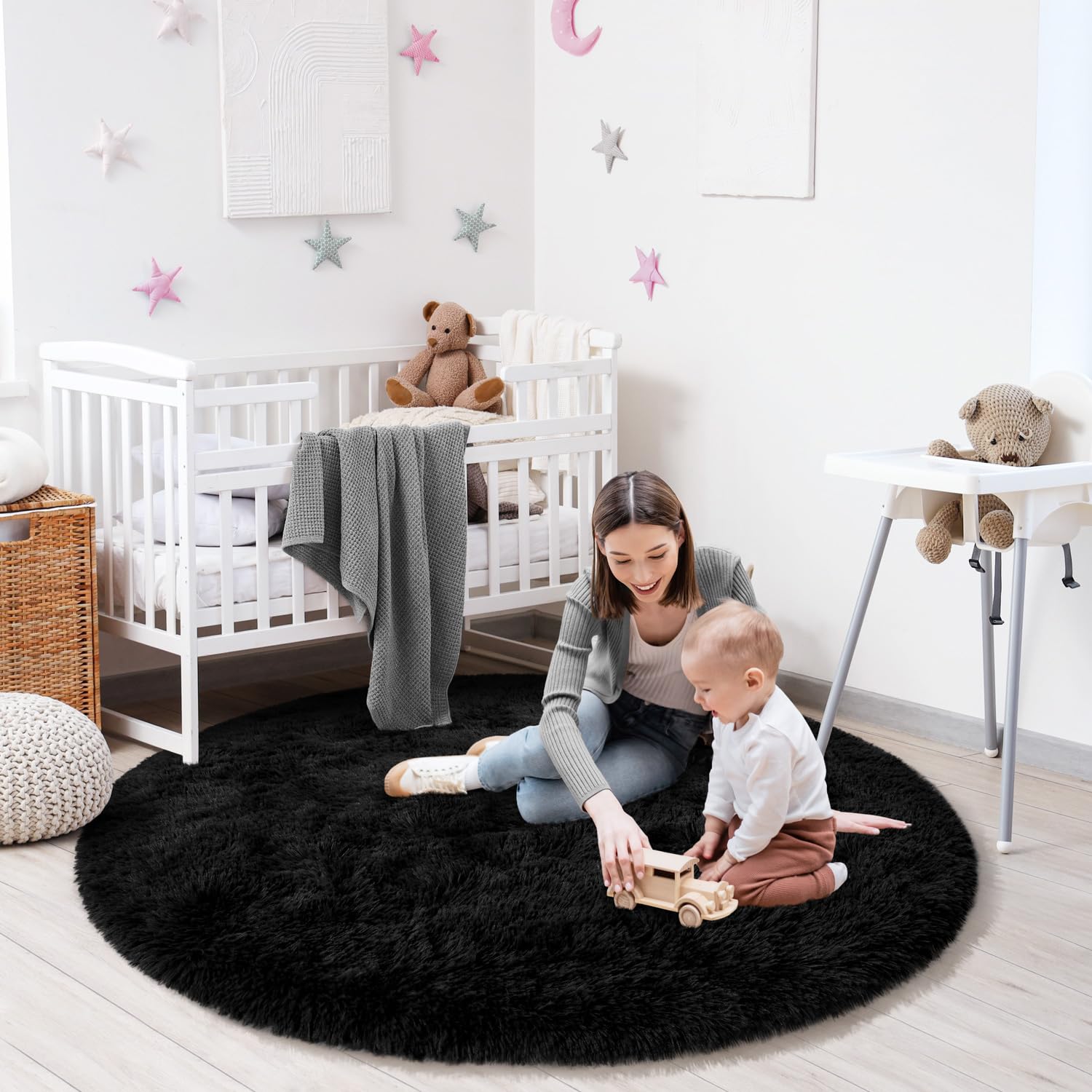 KIXINWA rug features rubber backing for non-slip stability on floors.