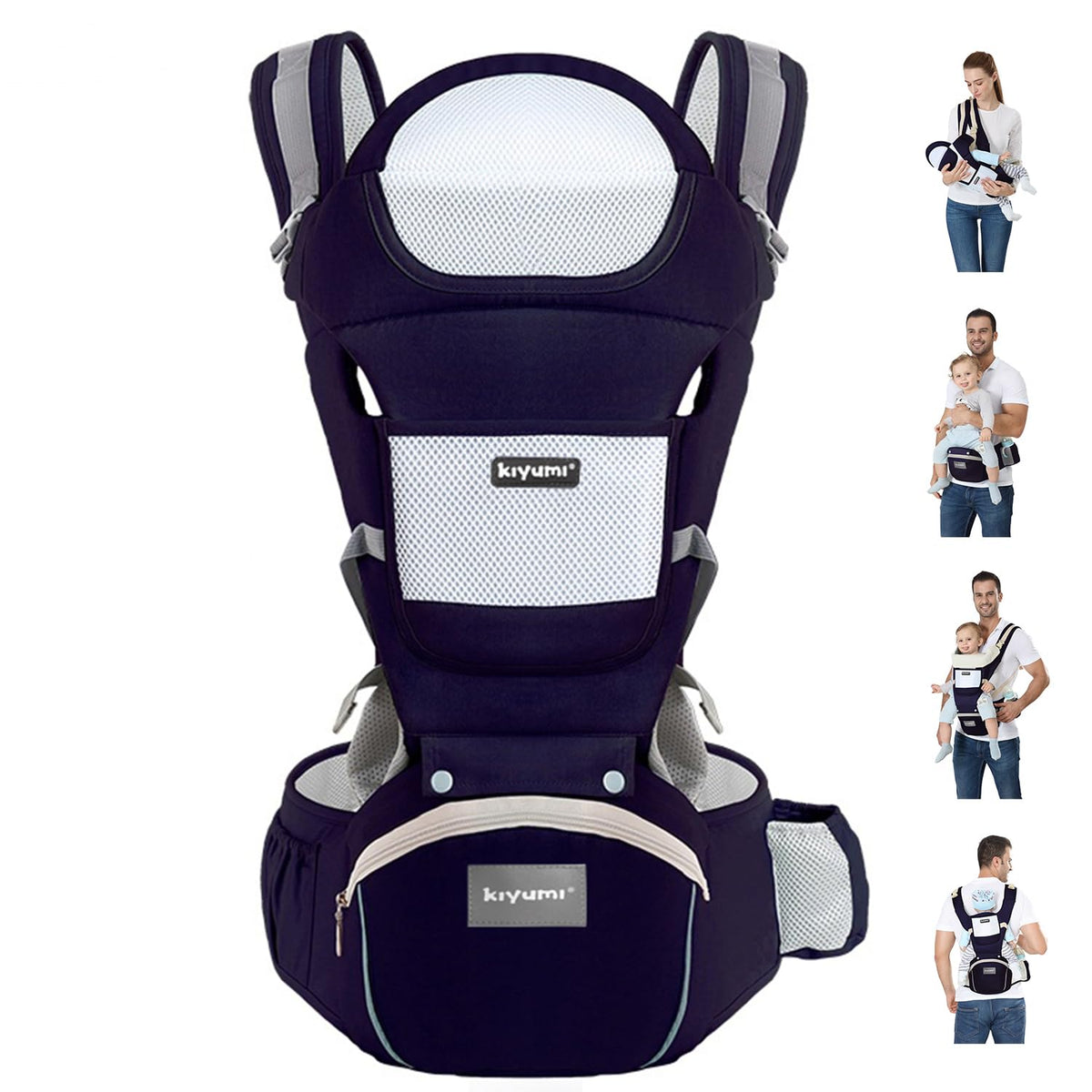 KIYUMI baby carrier hip-seat demonstrates ergonomic design for parents on the go