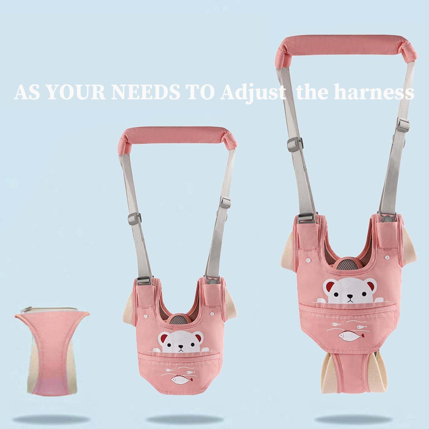 KIYUMI baby walking harness side view highlights ergonomic support for parent led sessions