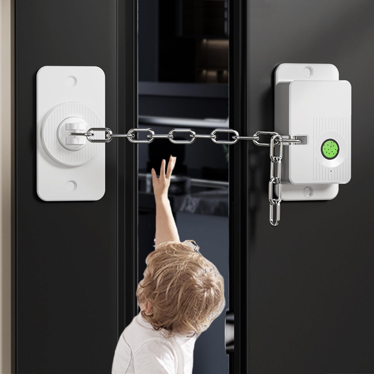 KIZZHISI fingerprint fridge lock closeup shows fast keyless access for busy families.