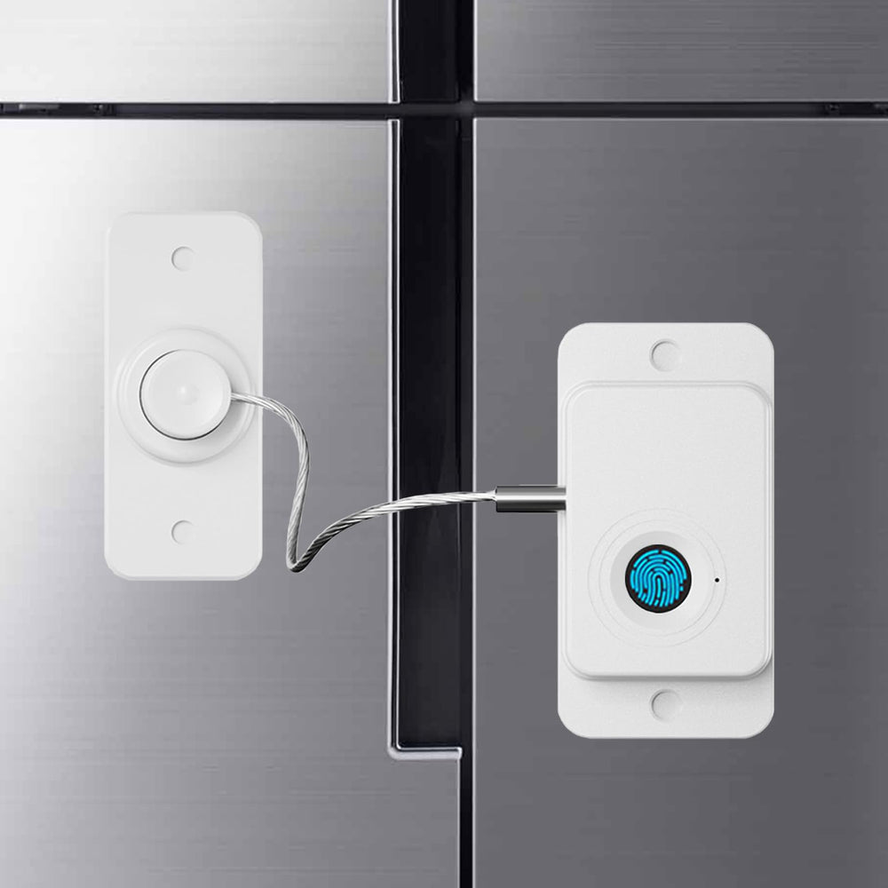 KIZZHISI fingerprint-fridge-lock front view on a white refrigerator for safer family access.