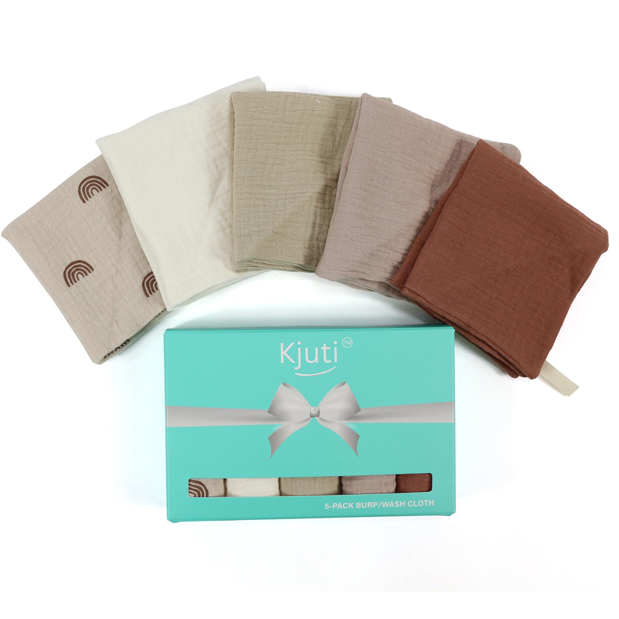 Kjuti four-layer muslin burp cloth absorbs spills efficiently.