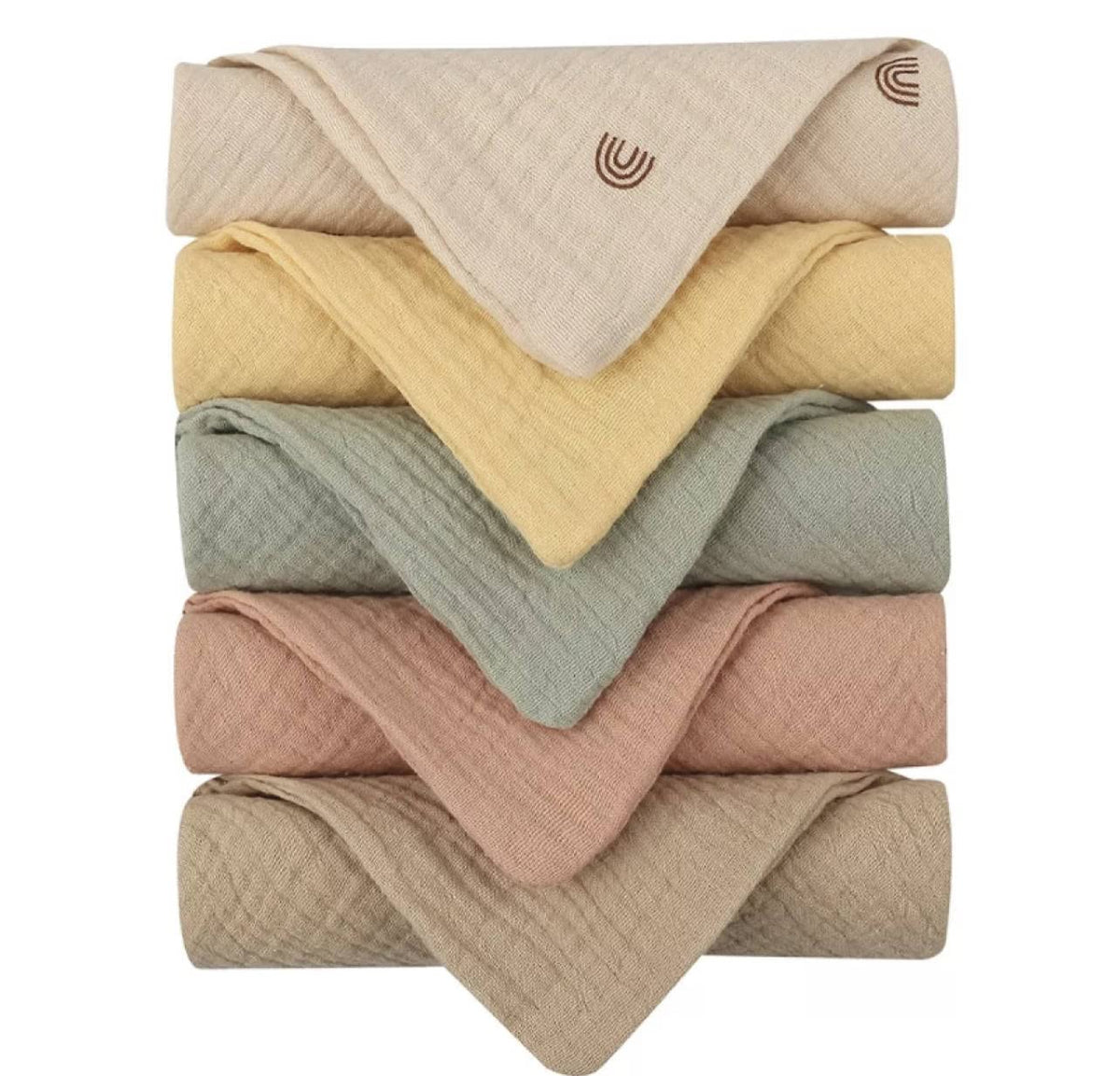 Kjuti Organic Muslin Burp Cloths close-up shows ultra-soft 4-layer weave for absorption.