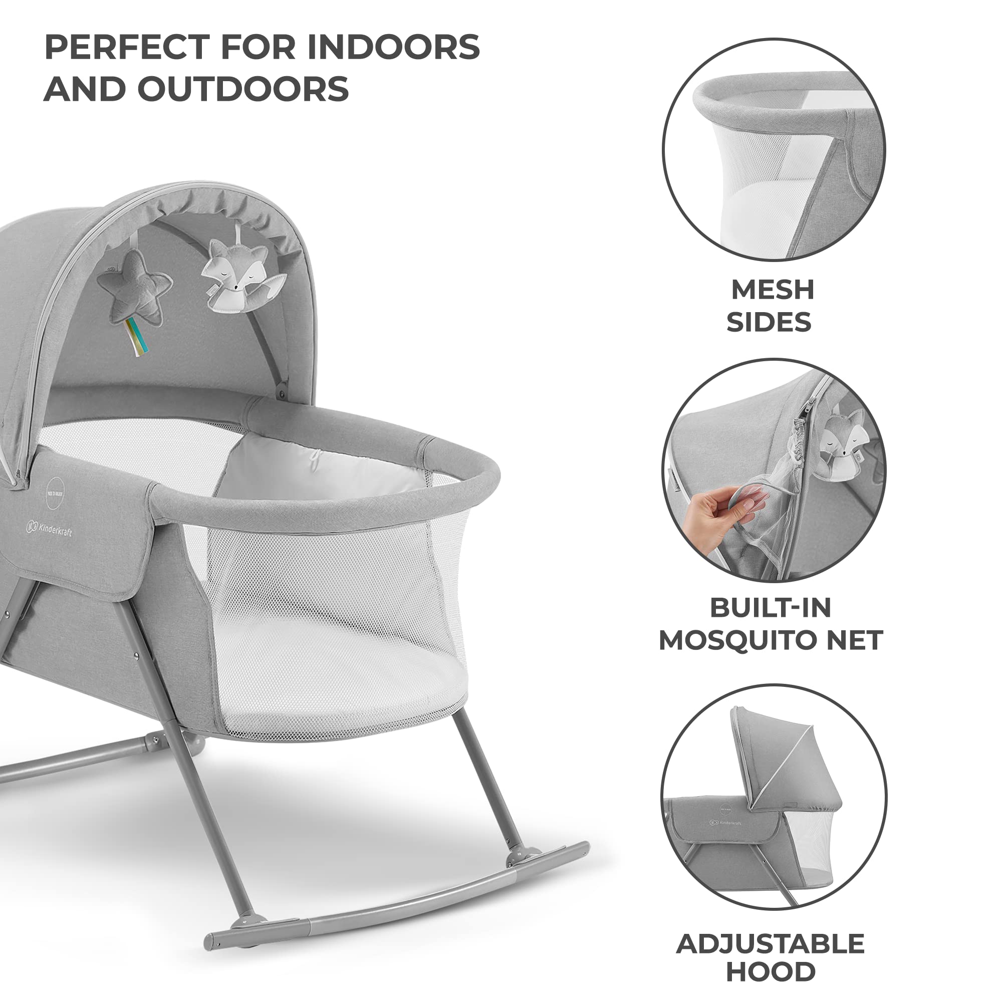 Kinderkraft LOVI cotton-top mattress ensures skin-friendly airflow.
