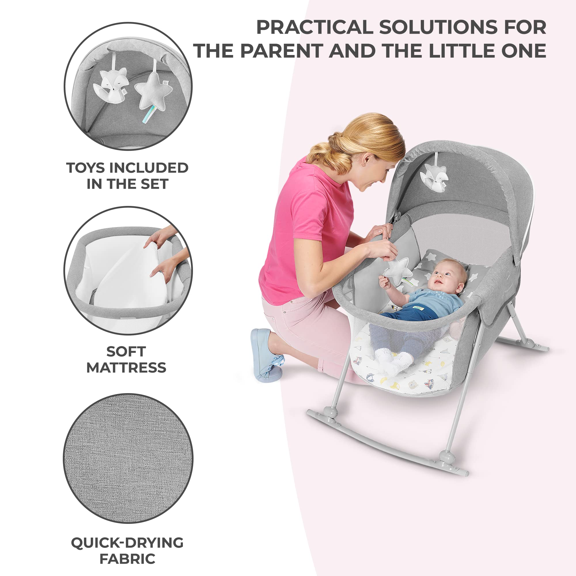 Kinderkraft LOVI removable mattress cover for easy cleaning after messy days.