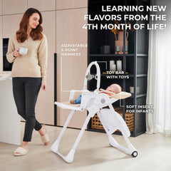Kinderkraft Tummie adjustable height in action at dining table.