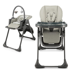 Kinderkraft Tummie folded high chair with tray removed for compact storage.
