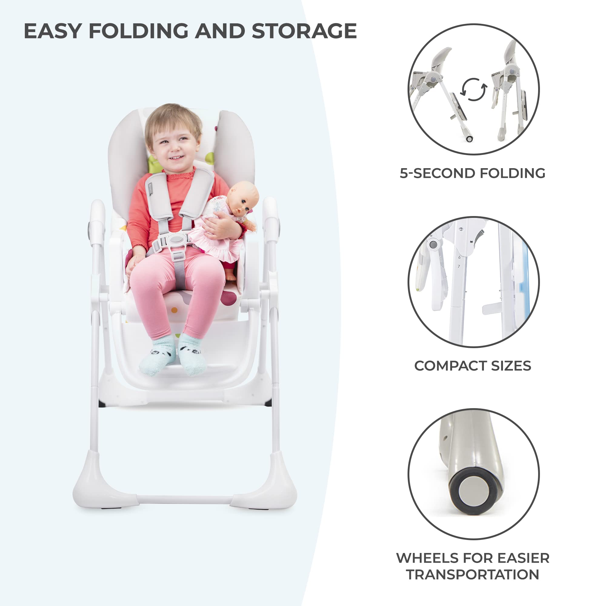 Kinderkraft Yummy highchair double tray with adjustable distance for easy seating