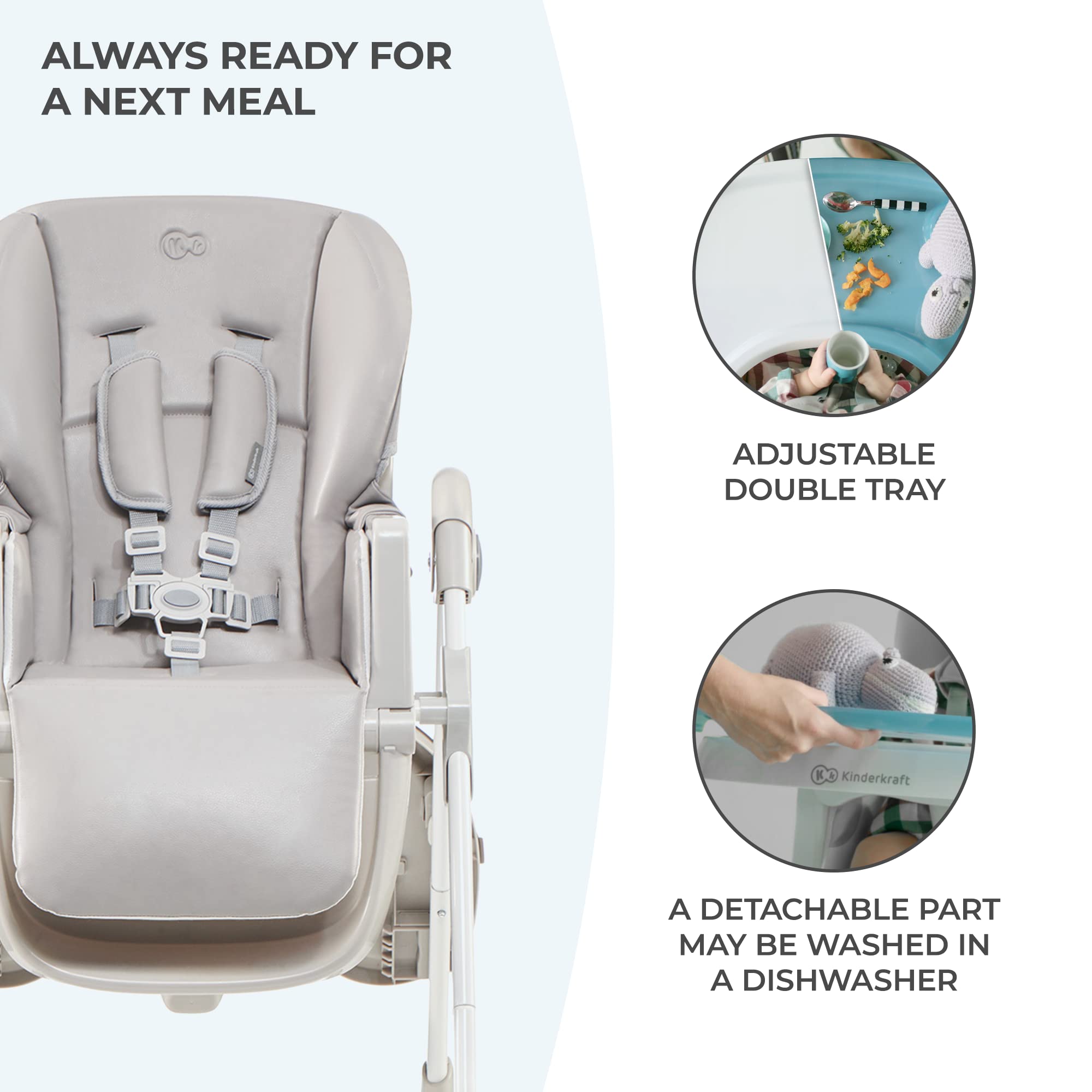 Kinderkraft Yummy highchair removable eco-leather cover for quick cleanups