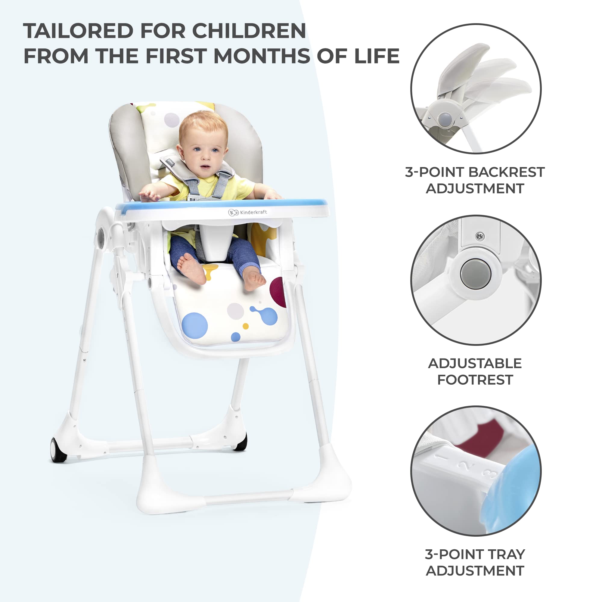 Kinderkraft Yummy highchair reclining backrest for relaxed mealtimes
