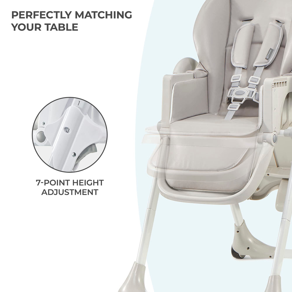 Kinderkraft Yummy highchair five-point harness keeps child secure during meals