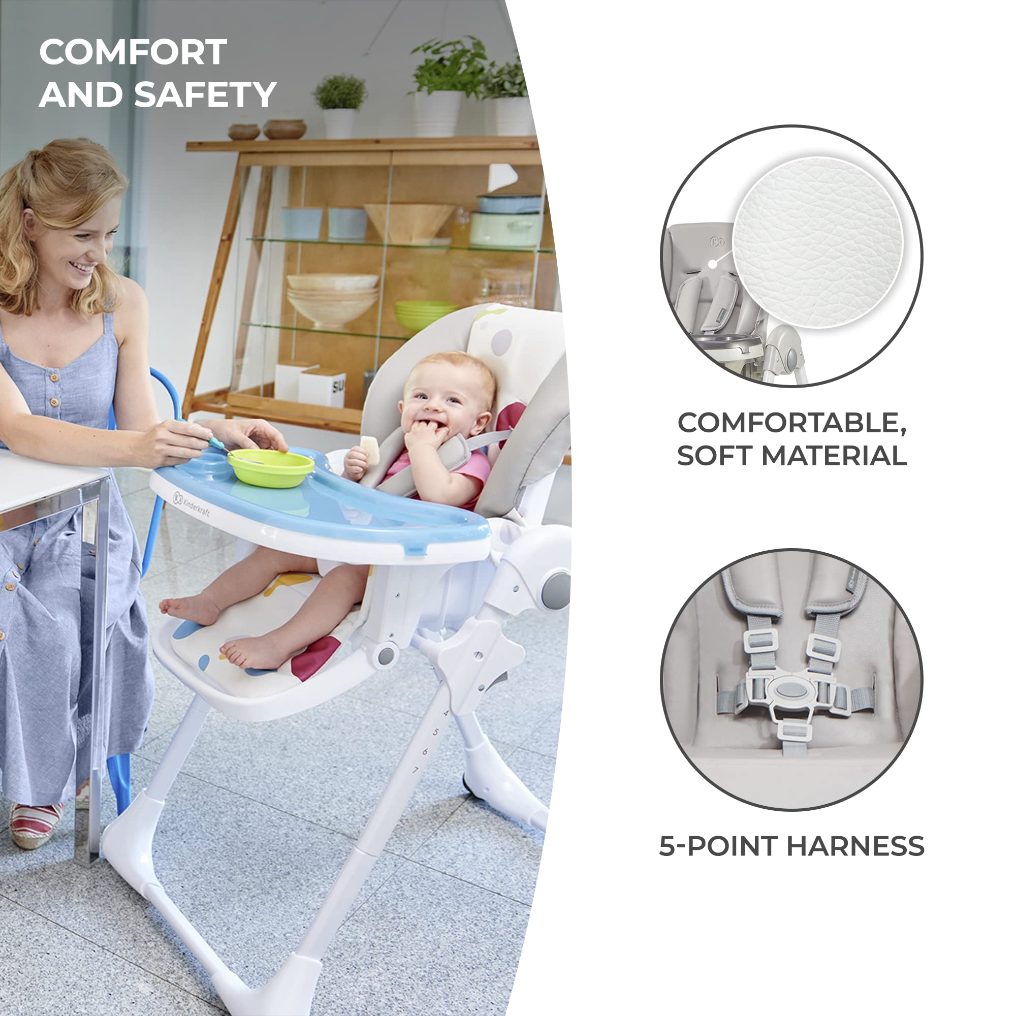 Kinderkraft Yummy highchair sturdy metal frame provides stable support as child grows