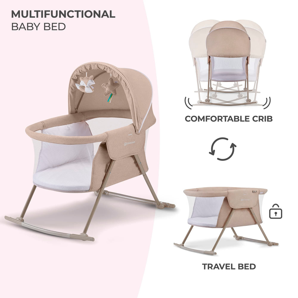 kk Kindkraft LOVI adjustable hood provides shade during naps.