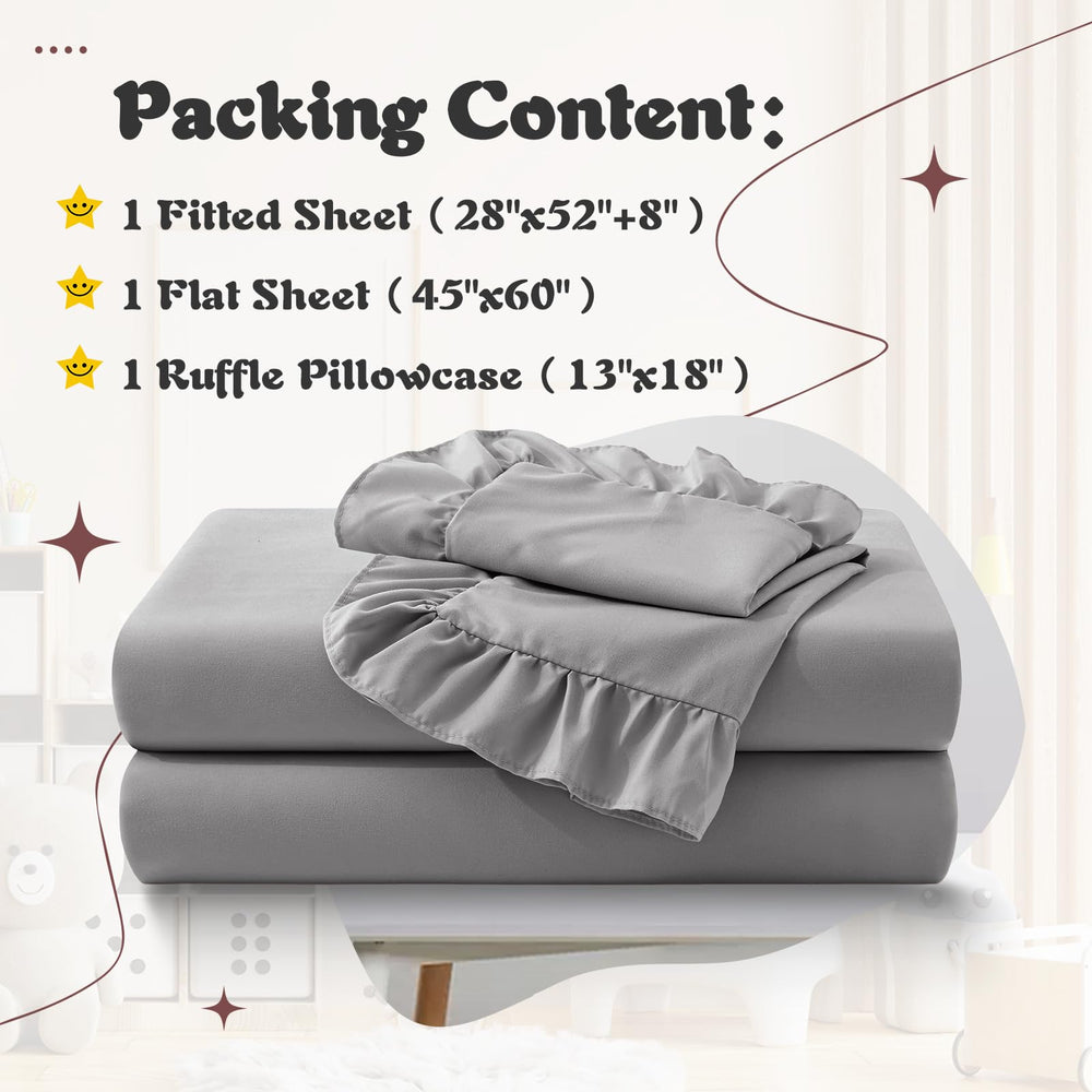 KKJIAF toddler sheet set fitted sheet grey with secure elastic for snug fit