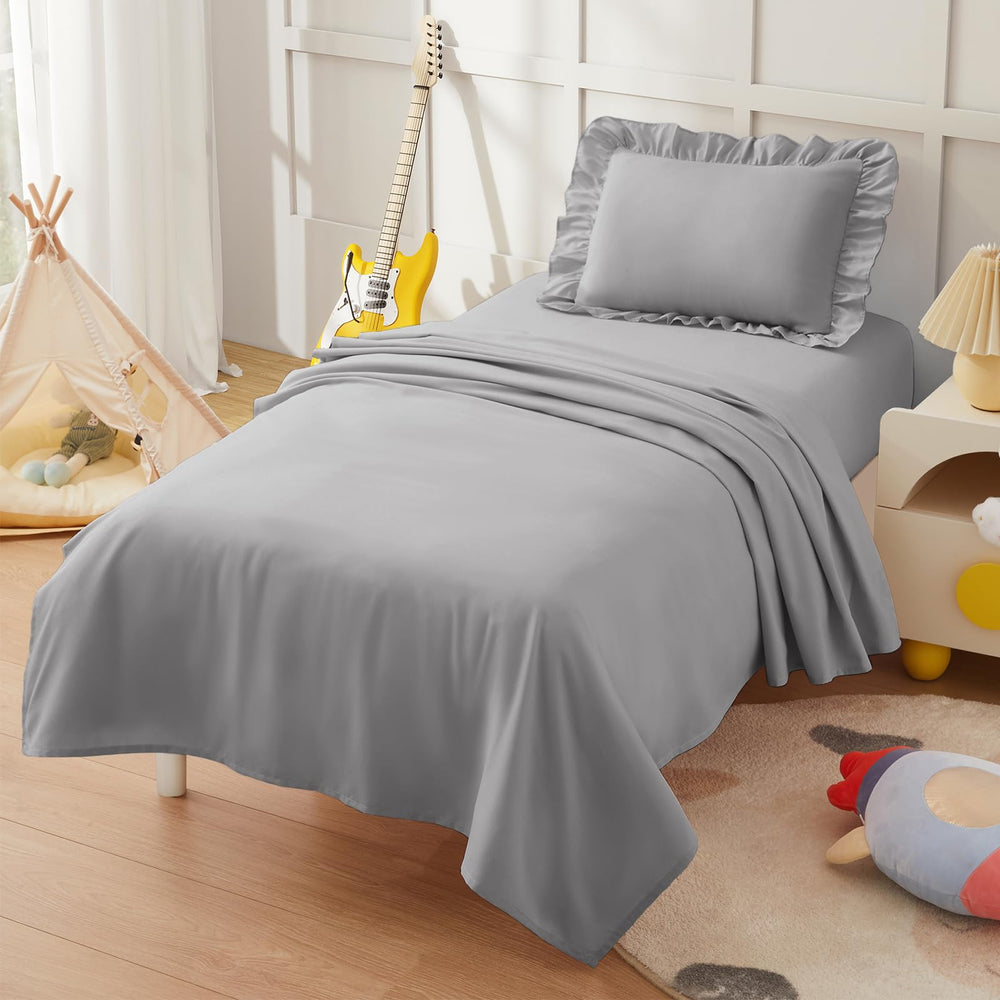 KKJIAF toddler sheet set flat sheet grey on a cozy bed for gentle nights