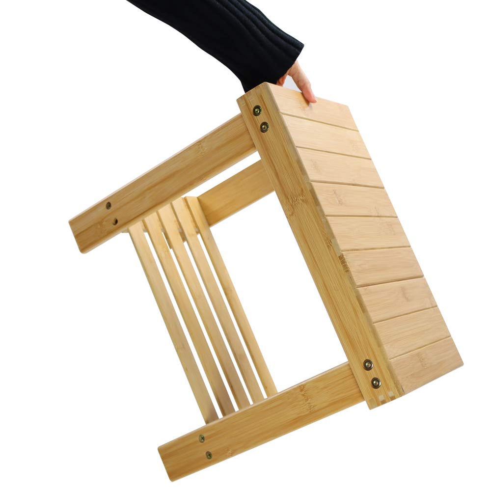 KKTONER bamboo bench dimensions 15.7 by 9.8 by 13.8 inches used in bathroom or bedroom