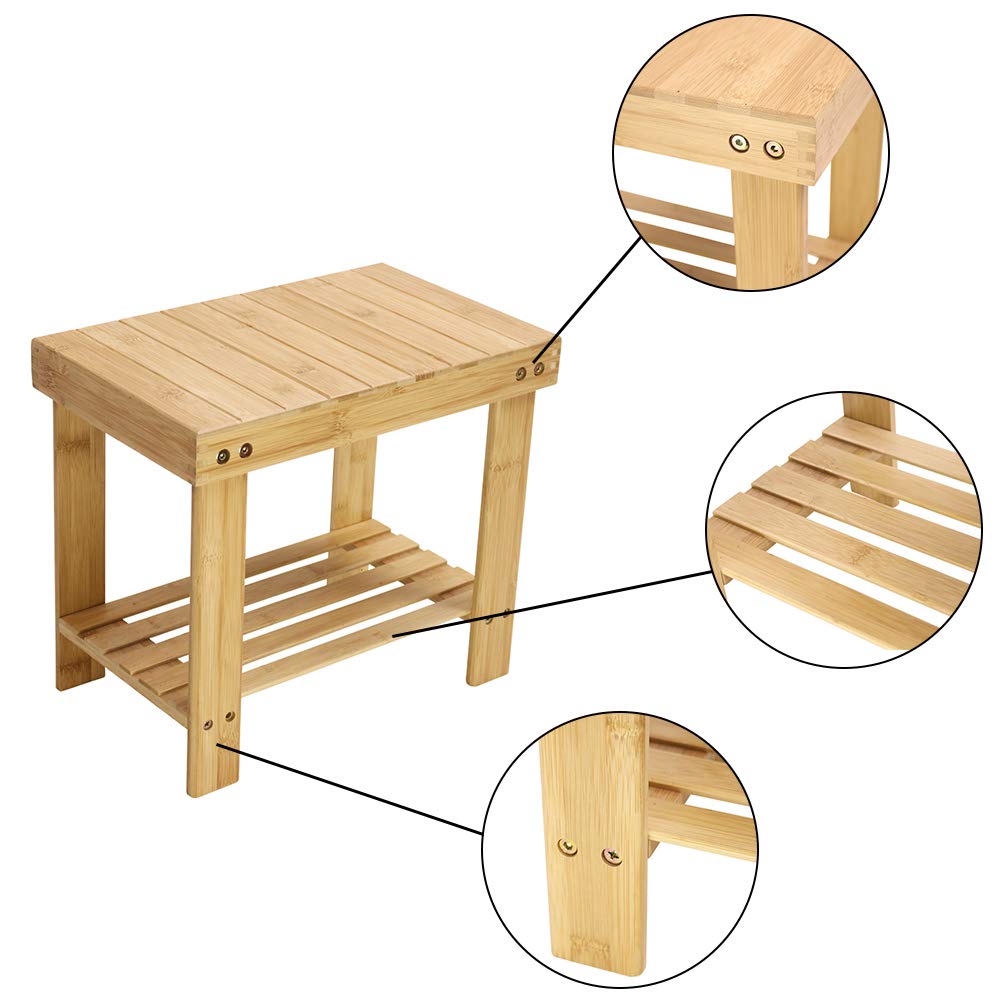KKTONER natural color bamboo foot stool in living room for quick seating