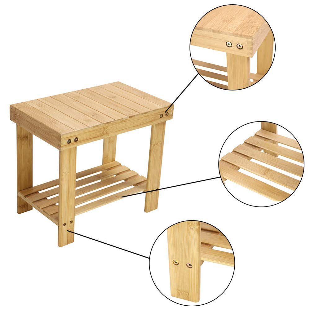KKTONER natural color bamboo foot stool in living room for quick seating