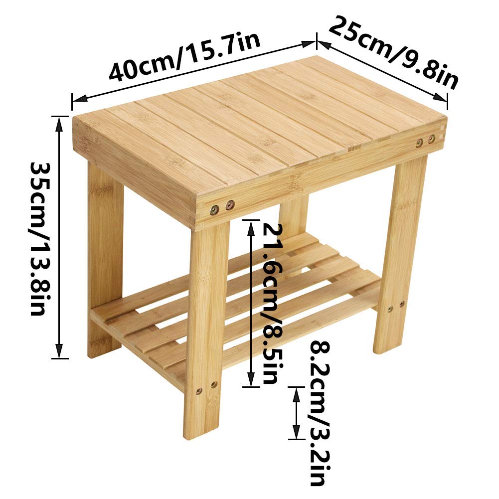 KKTONER natural color bamboo stool shown in compact entryway use