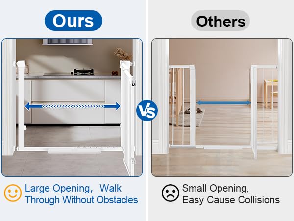 Klarana gate wide walk-thru entrance facilitates strollers and full hands usage.