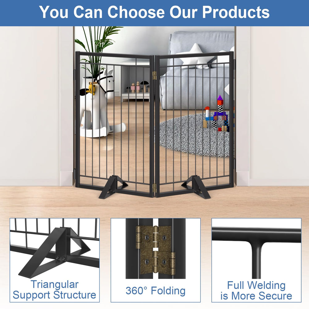 Klarana dog gate with 360-degree hinge enables versatile folding layouts.