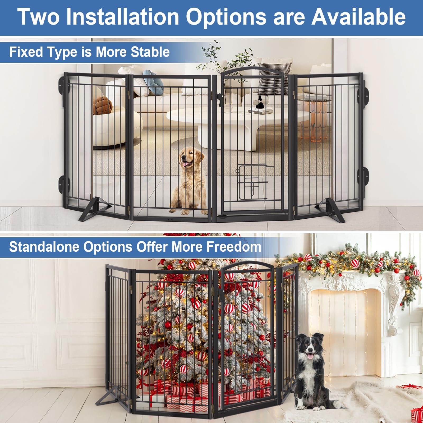 Klarana dog gate cat door detail emphasizes separate cat passage for smoother pet coexistence.