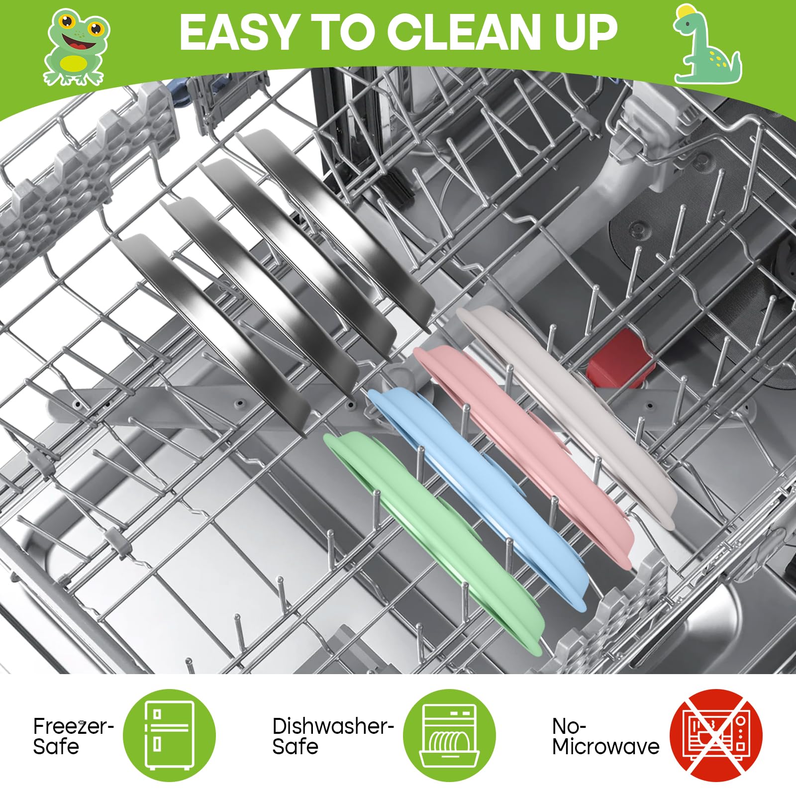 KLCKH easy-grip stackable toddler plates simplify packing and storage.