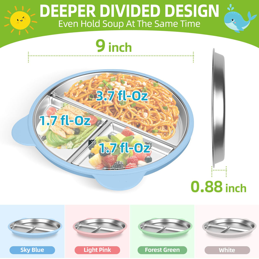 KLCKH 304 stainless steel plates withstand drops for busy toddlers.