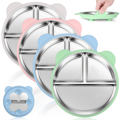 KLCKH 4-pack toddler plates with suction base reduce spills on highchairs and tables.