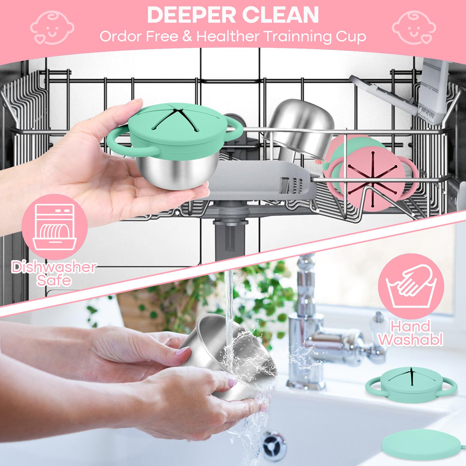 KLCKH snack cups dishwasher-safe body simplifies cleanup after messy snacking sessions.