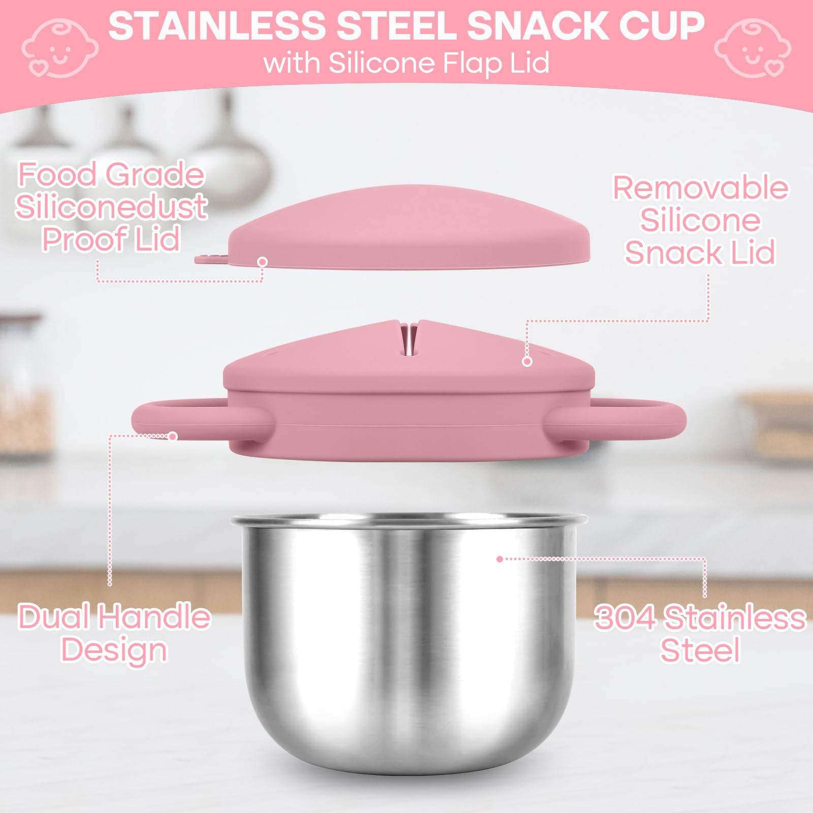 KLCKH snack cups dual easy-grip handles promote confident, mess-free snacking for little hands.