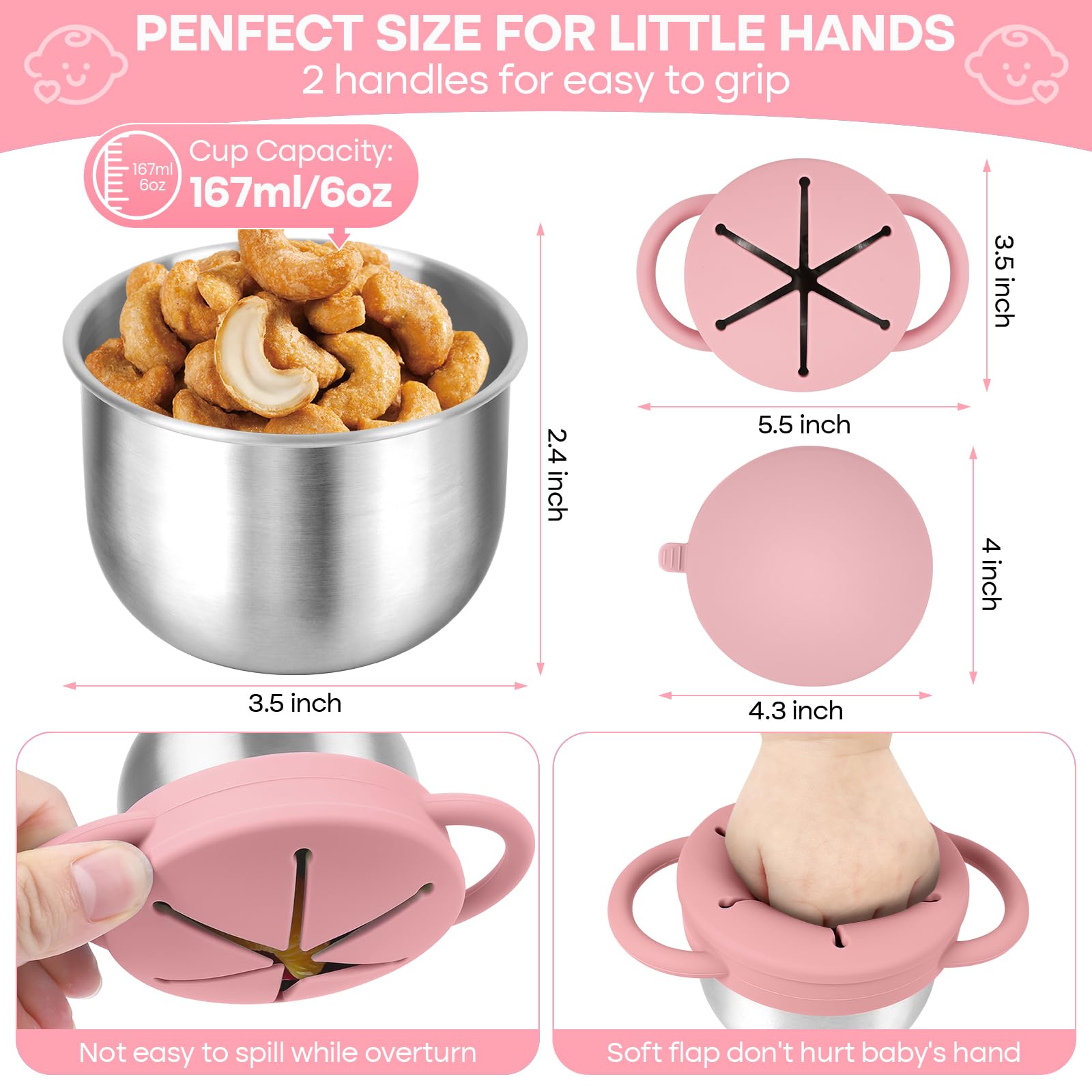 KLCKH snack cups durable 304 stainless steel resist dents for daily toddler use.