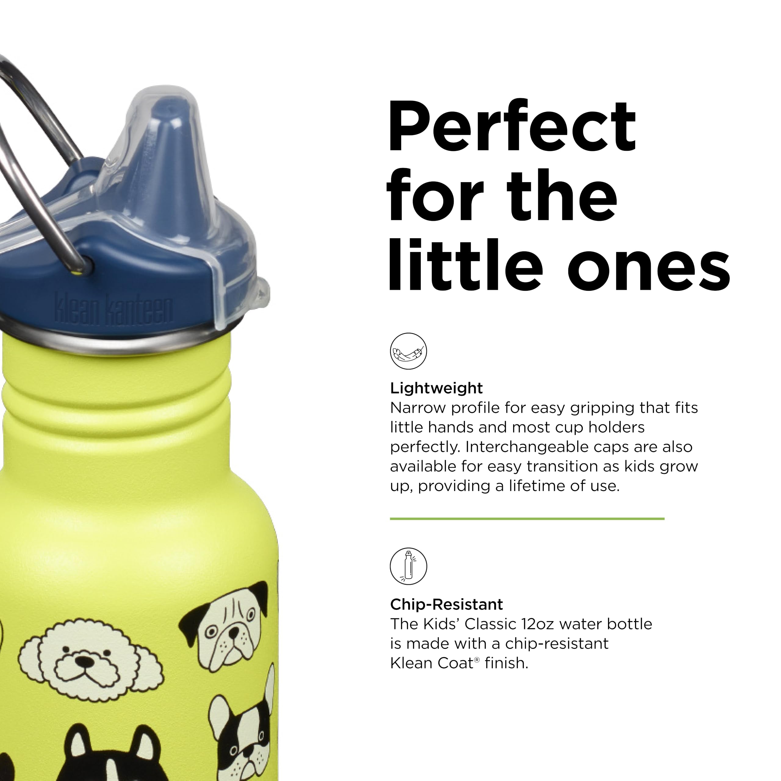 Klean Kanteen 12oz Classic Kid's Sippy Bottle durable stainless steel withstands drops