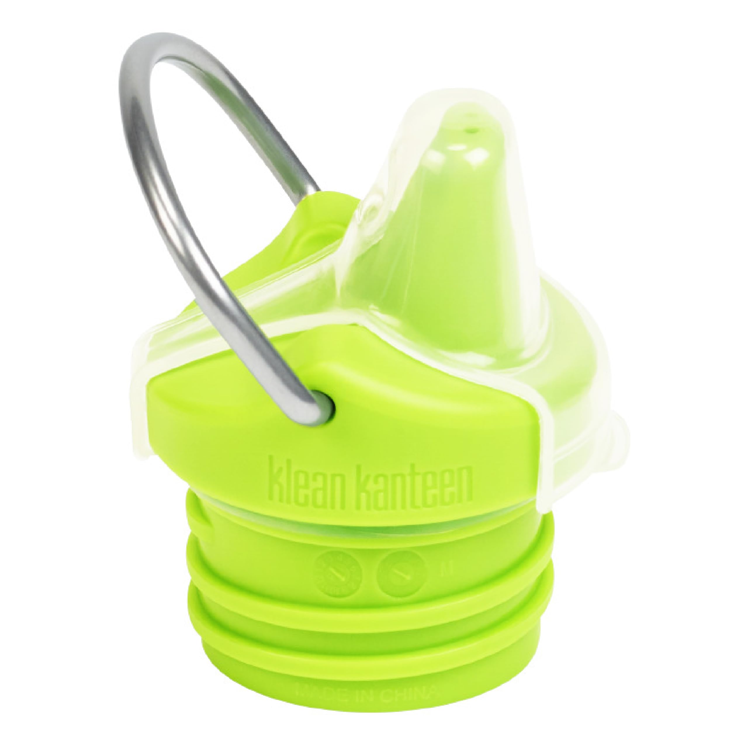 Klean Kanteen Classic Kid Sippy Cap lid close-up shows spill-minimizing design for kids.