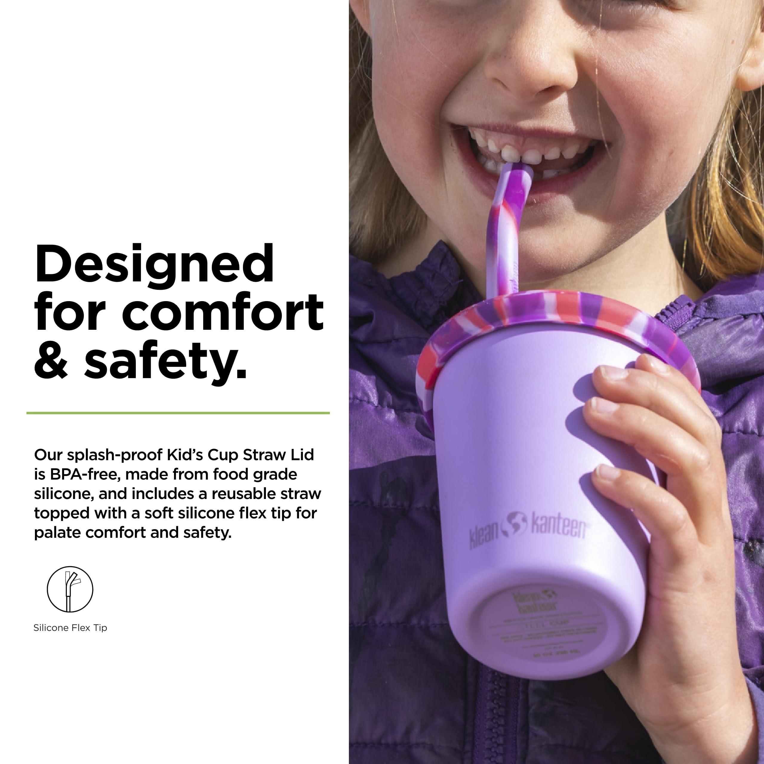 Klean Kanteen Kid's Cup Straw Lid 10-oz fit ensures snug, spill-reducing seal