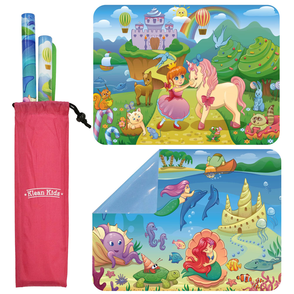 Klean Kids Mermaid placemat suction keeps meals contained on-table.