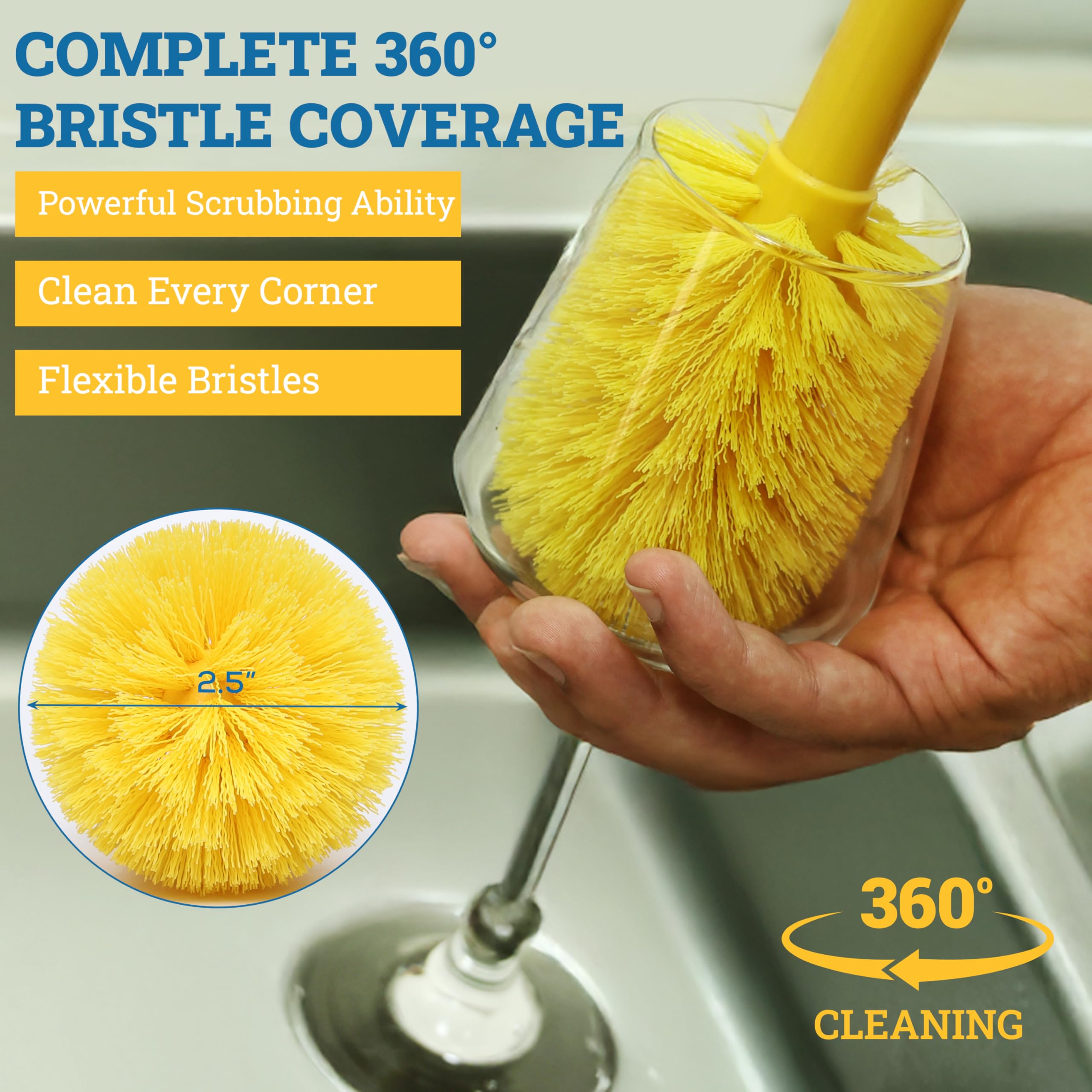 KLEEN HANDLER Goblet Cleaning Brush with a 12 inch handle reaches deep into bottles.
