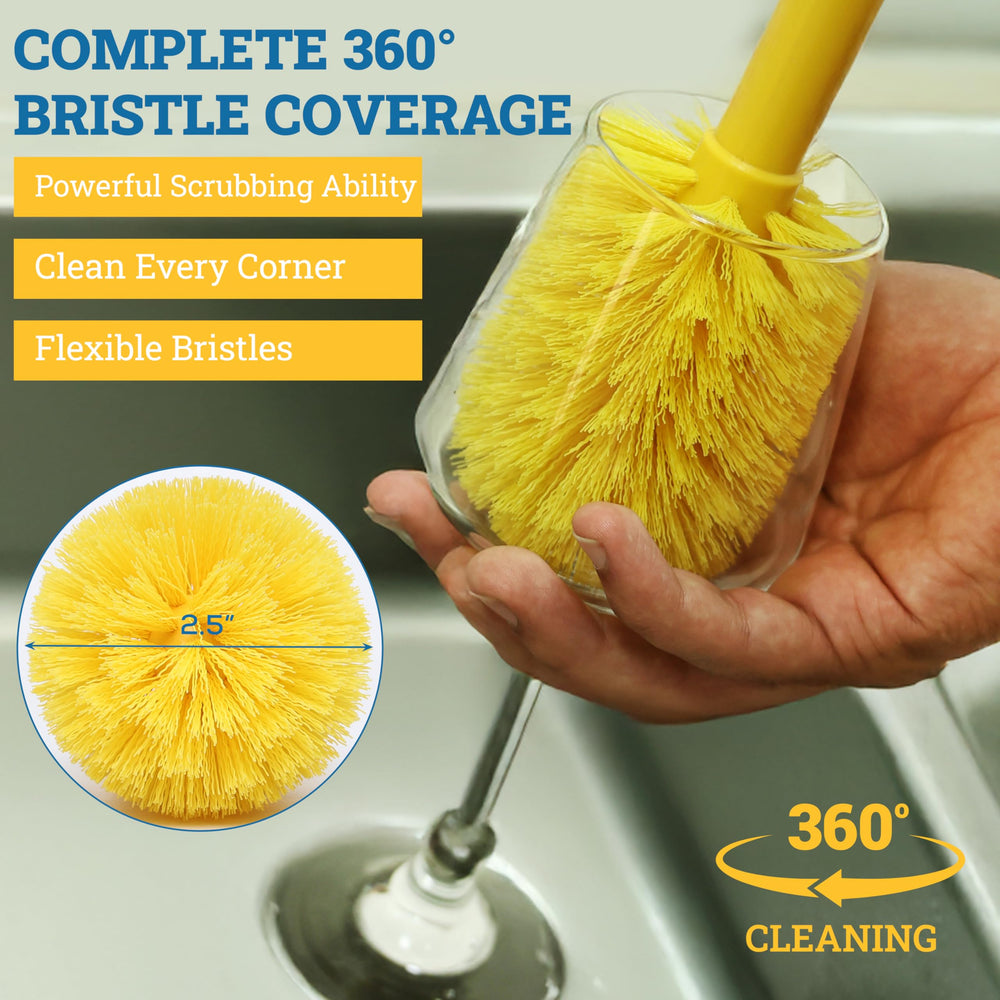 KLEEN HANDLER Goblet Cleaning Brush with a 12 inch handle reaches deep into bottles.