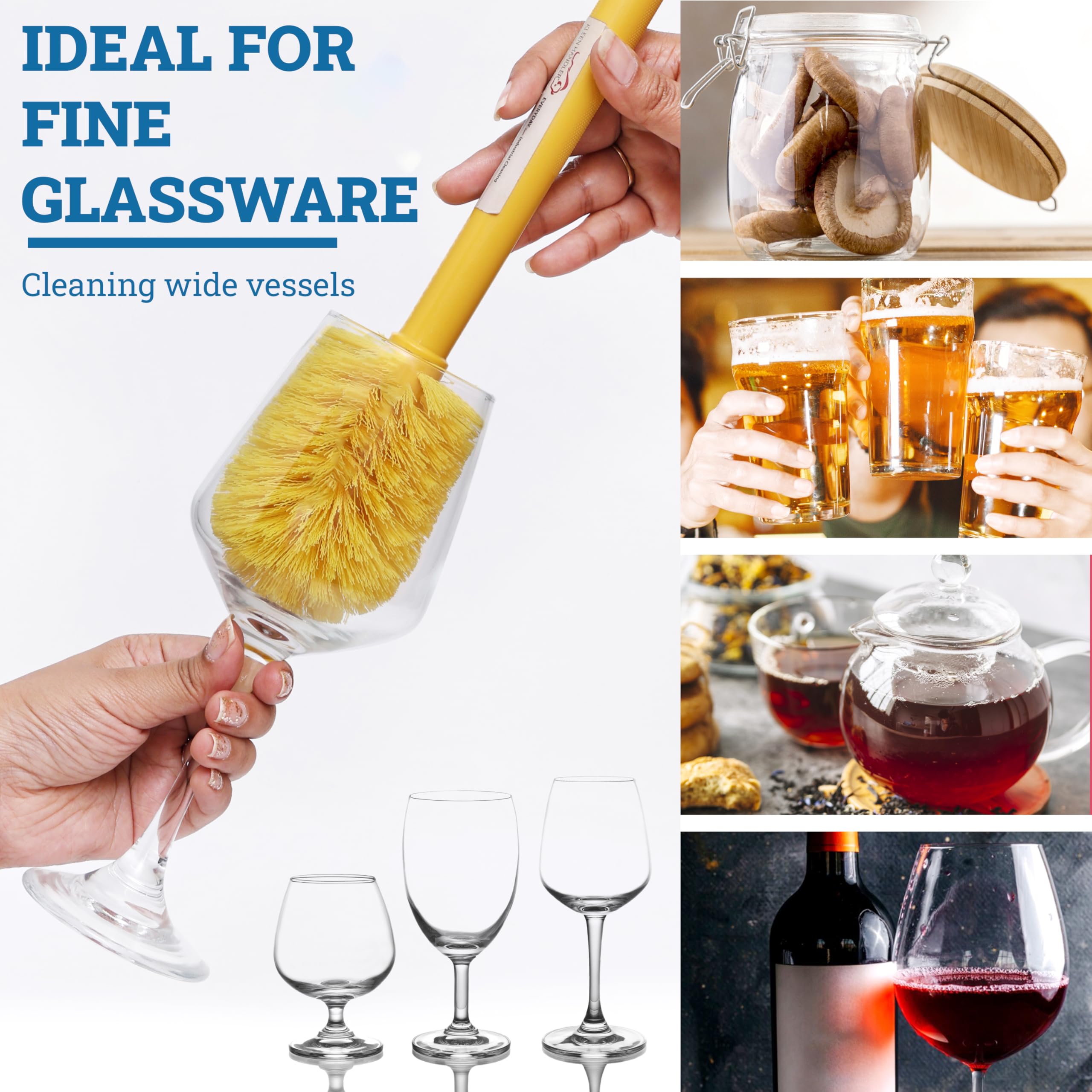 KLEEN HANDLER Goblet Cleaning Brush shown in a service setting for home and commercial cleaning.