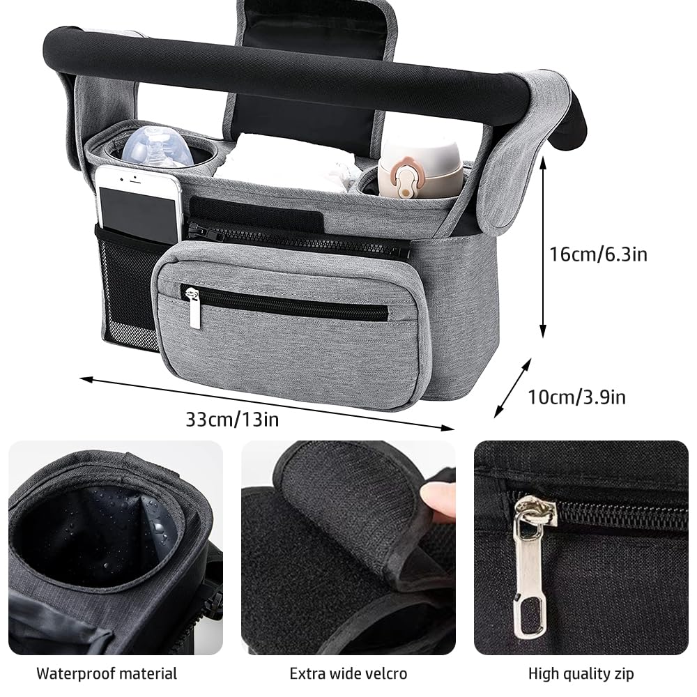 KLERICER stroller organizer gray compact design fits wide range of strollers