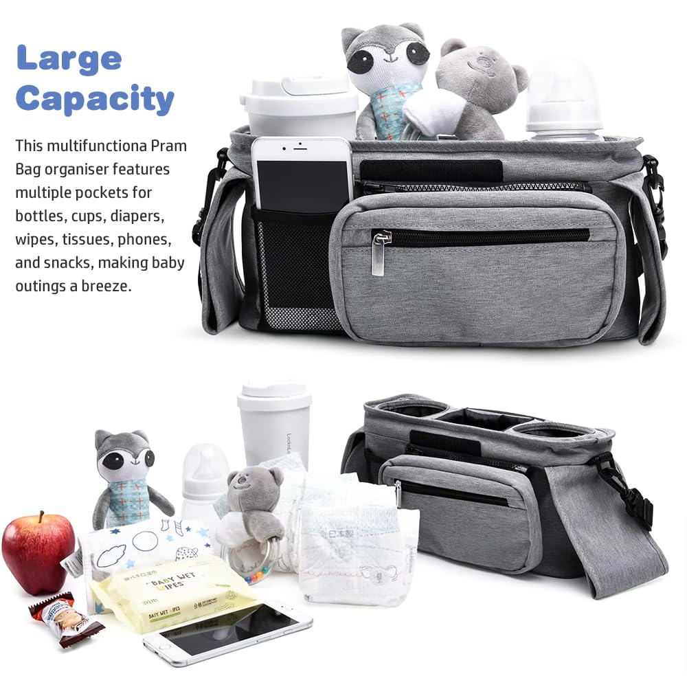 KLERICER Baby Stroller Organizer gray detachable wrist strap allows versatile use