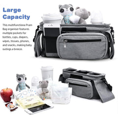 KLERICER Baby Stroller Organizer gray detachable wrist strap allows versatile use
