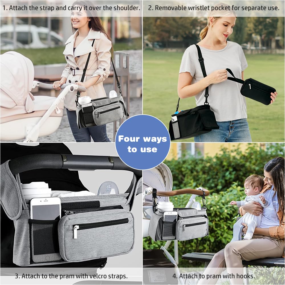 KLERICER stroller organizer gray inside pocket layout for easy-access items