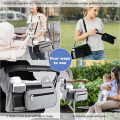 KLERICER stroller organizer gray inside pocket layout for easy-access items